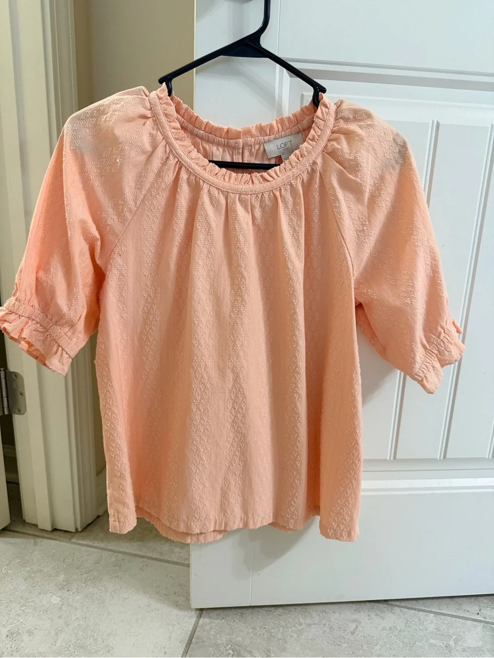 LOFT Peach Textured Ruffle-Neck Blouse